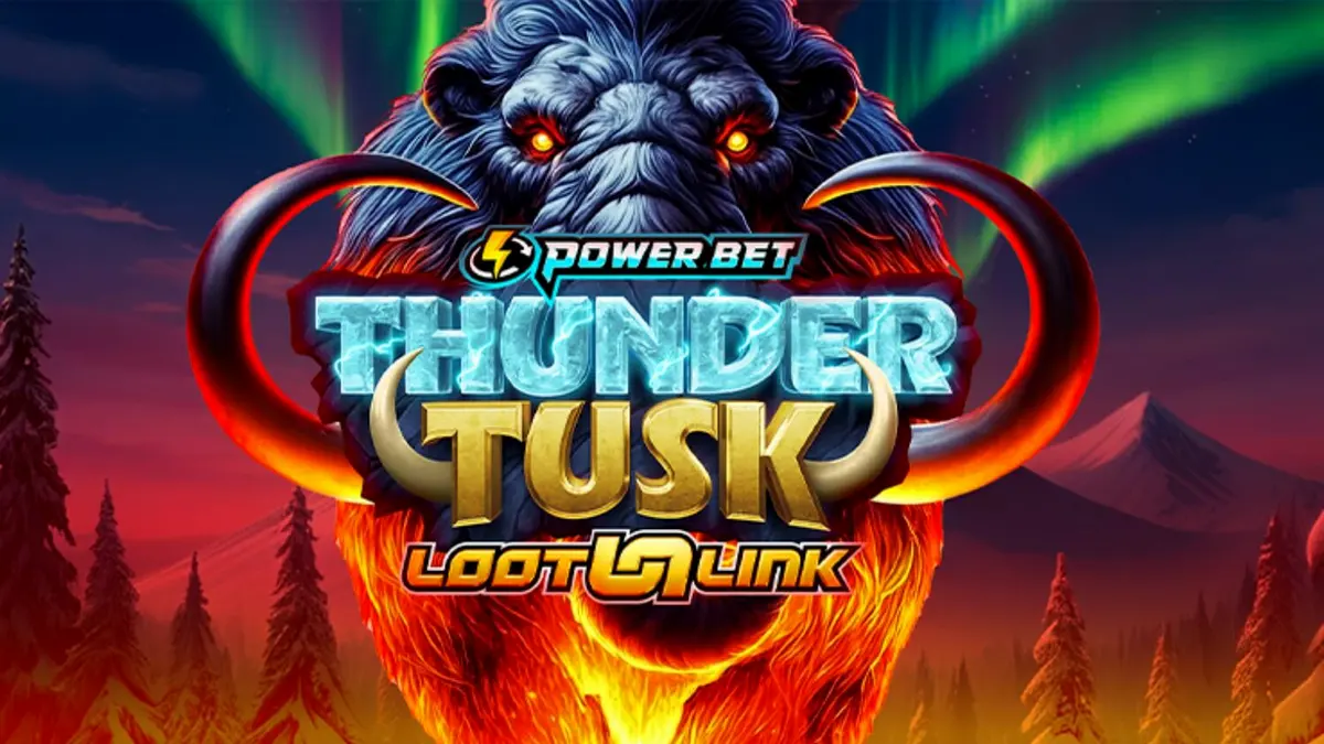 Cenário gelado e pré-histórico do slot Thunder Tusk